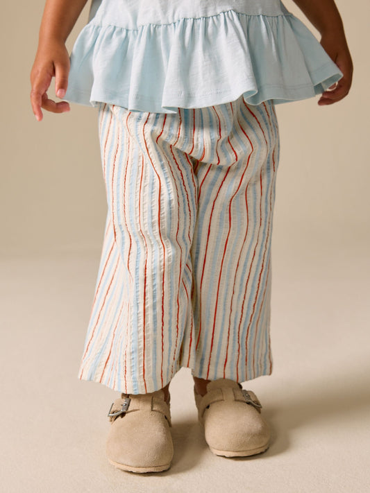 Ecru Red & Blue Stripe Wide Leg Trousers (3mths-7yrs) image 1