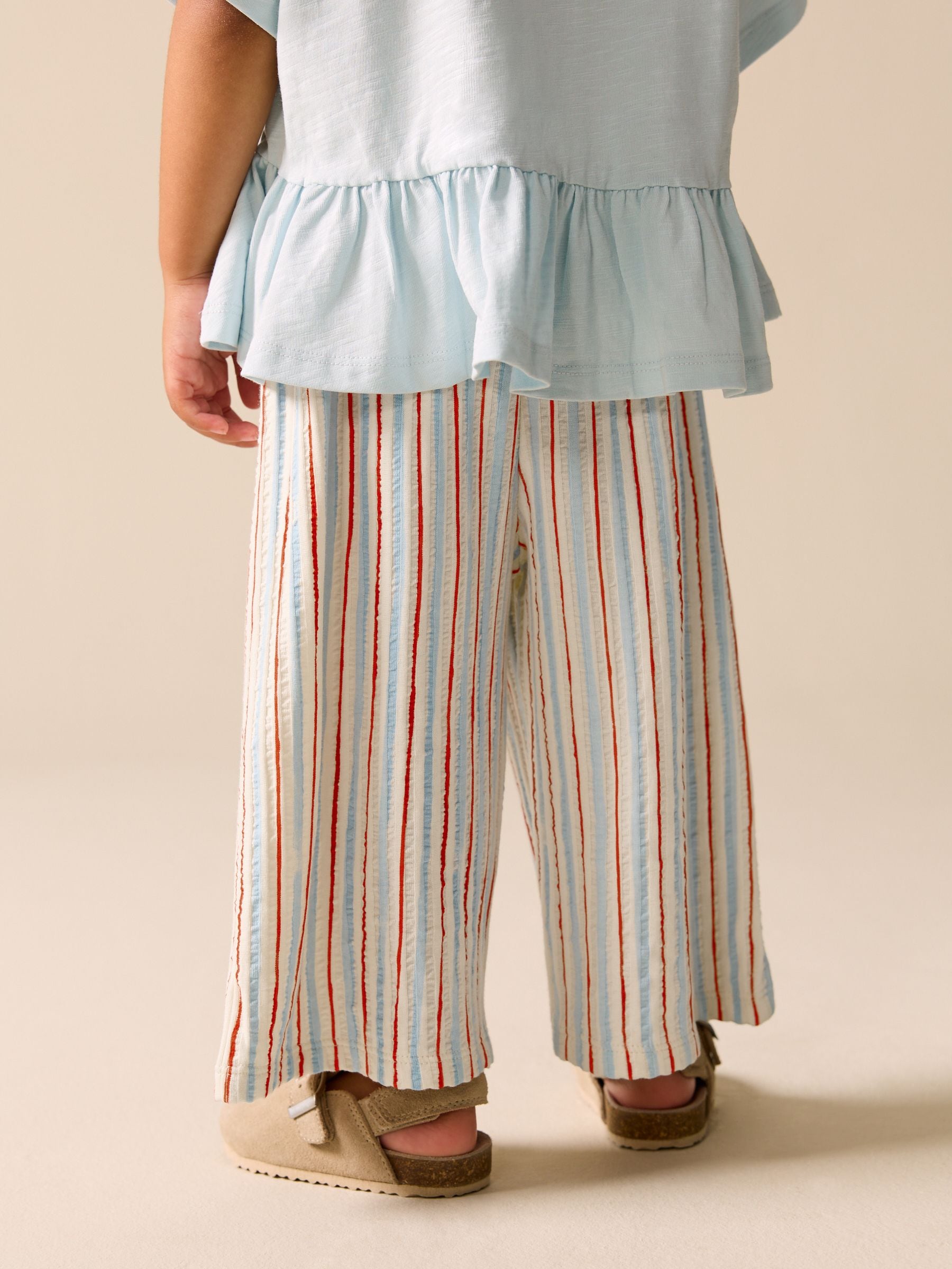 Ecru Red & Blue Stripe Wide Leg Trousers (3mths-7yrs) image 3