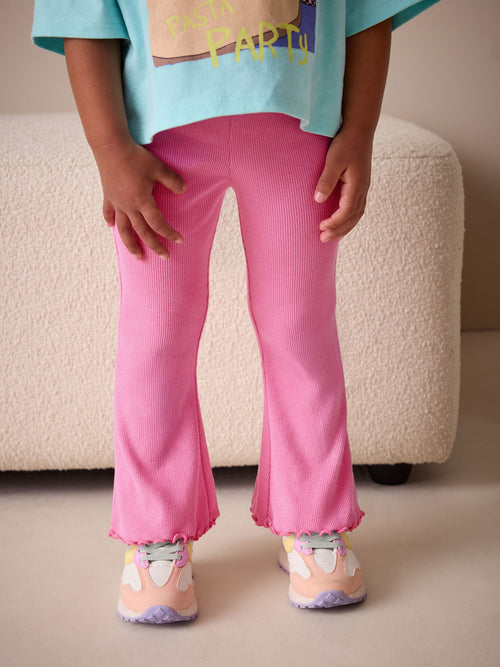 Bright Sugar Pink Rib Flare Leggings (3mths-7yrs) image 1