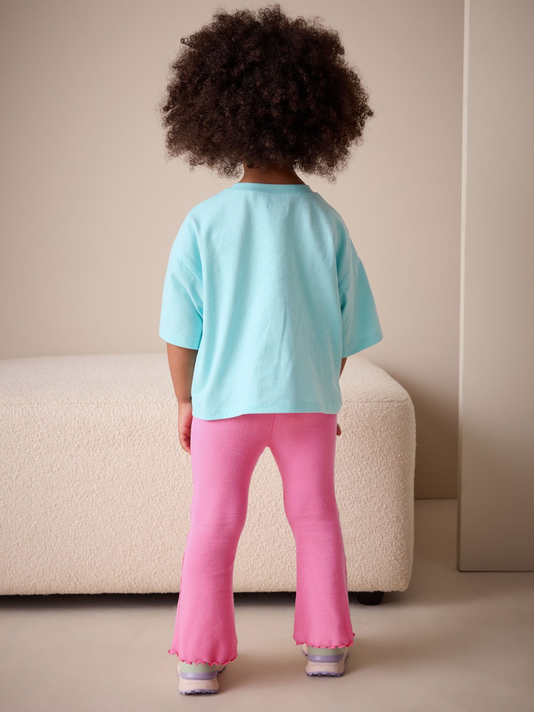 Bright Sugar Pink Rib Flare Leggings (3mths-7yrs) image 2