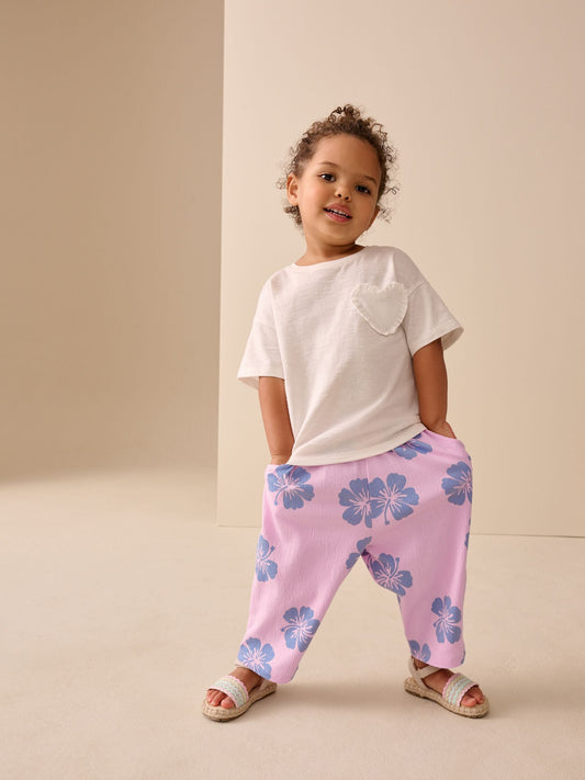 Lilac Purple Flower Barrel Leg Trousers (3mths-7yrs) image 2