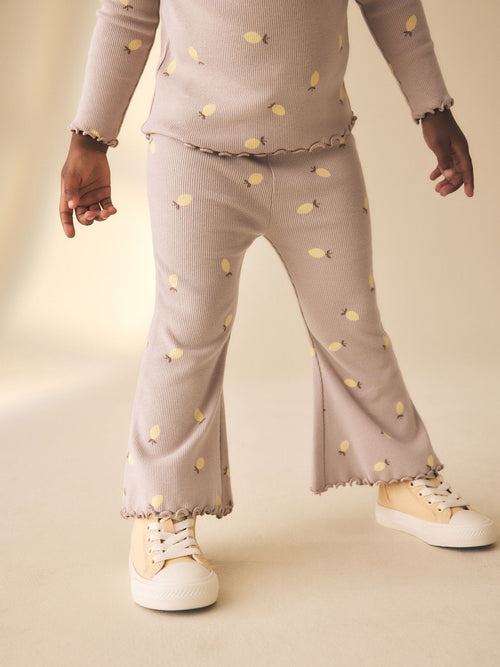 Neutral Lemon Print Rib Flare Leggings (3mths-7yrs) image 1