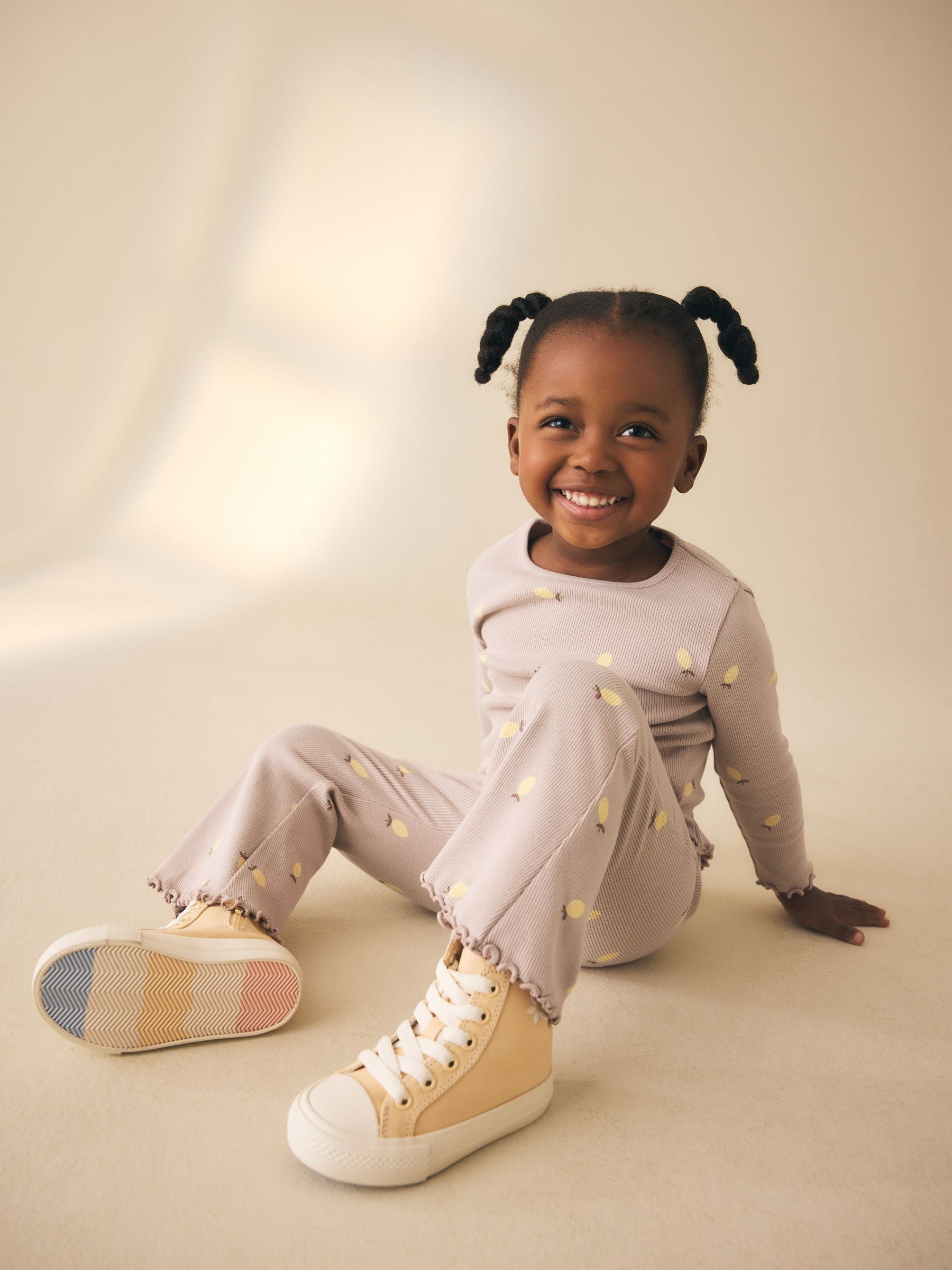 Neutral Lemon Print Rib Flare Leggings (3mths-7yrs) image 2