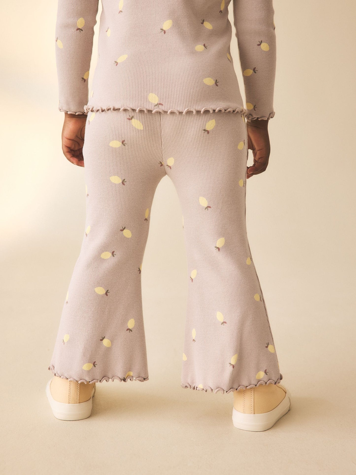 Neutral Lemon Print Rib Flare Leggings (3mths-7yrs) image 3