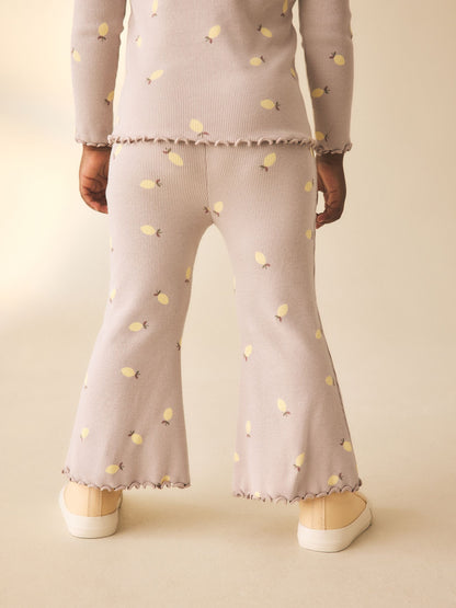 Neutral Lemon Print Rib Flare Leggings (3mths-7yrs) image 3