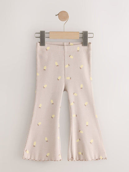 Neutral Lemon Print Rib Flare Leggings (3mths-7yrs) image 5