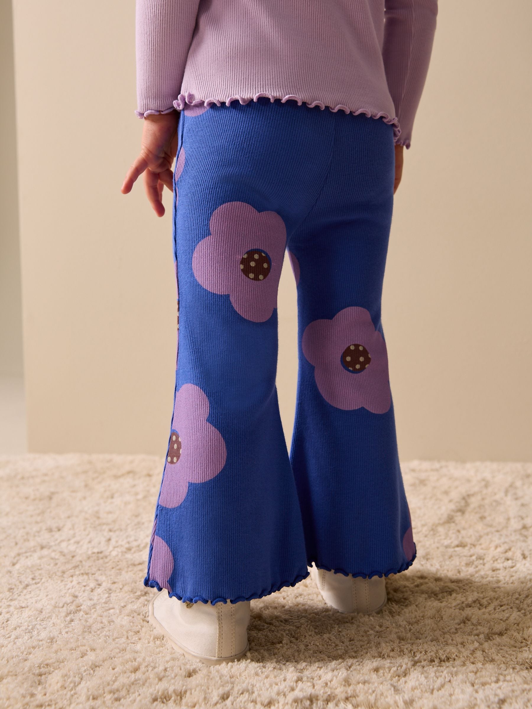 Blue Flower Rib Flare Leggings (3mths-7yrs) image 2