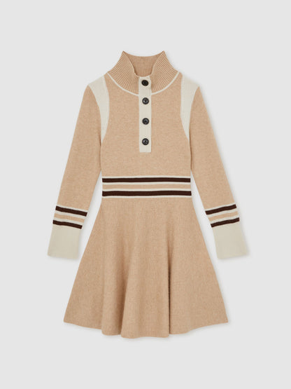 Reiss Neutral Vienne 3-9 yrs Wool-Blend Funnel-Neck Knit Dress With Cashmere image 2