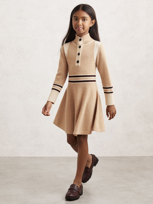 Reiss Neutral Vienne 3-9 yrs Wool-Blend Funnel-Neck Knit Dress With Cashmere image 1