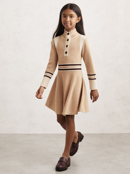 Reiss Neutral Vienne 3-9 yrs Wool-Blend Funnel-Neck Knit Dress With Cashmere image 1