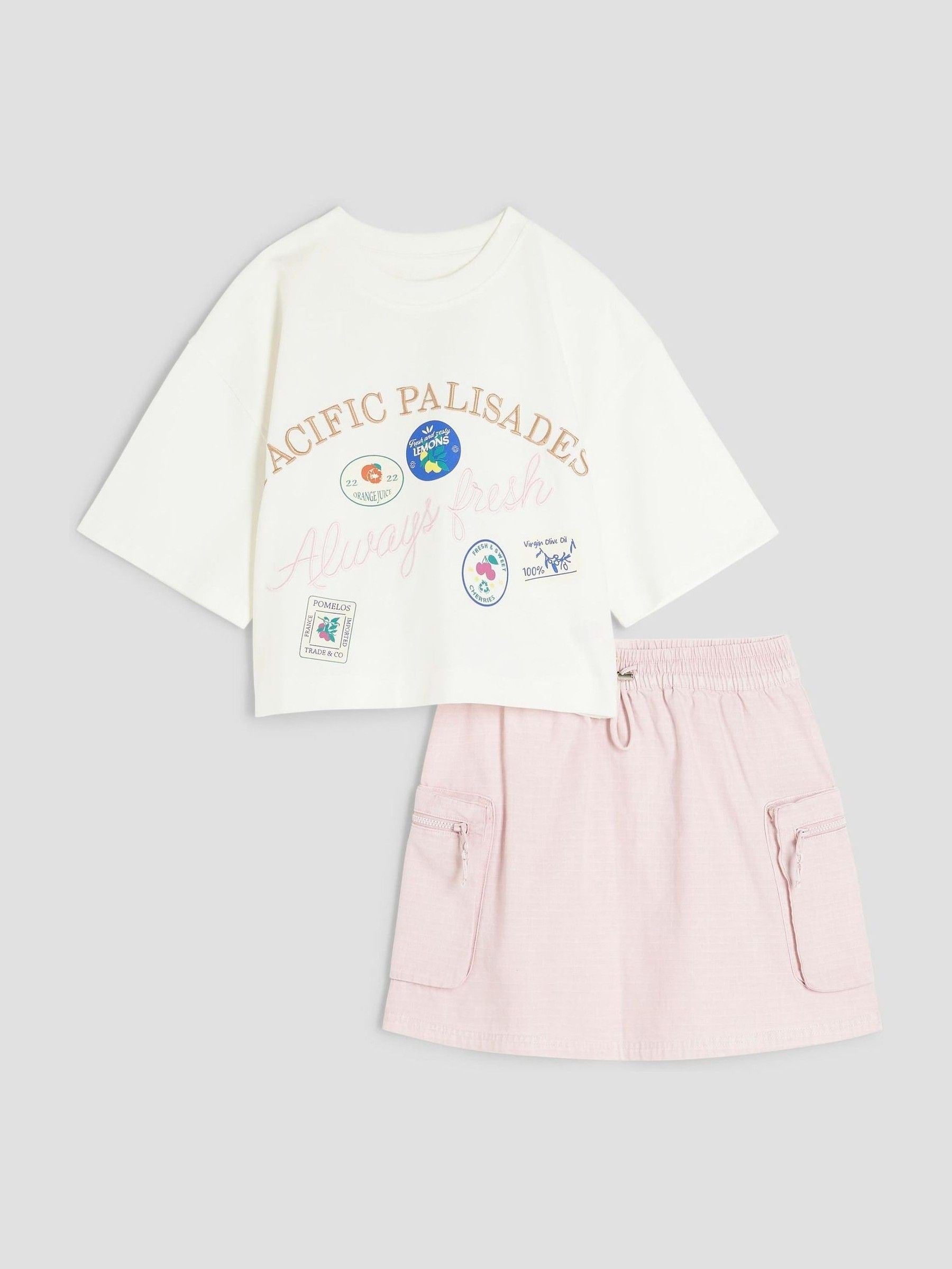 Dsiney Kidz - River Island Pink Cargo Skirt and T-Shirt Set image 1
