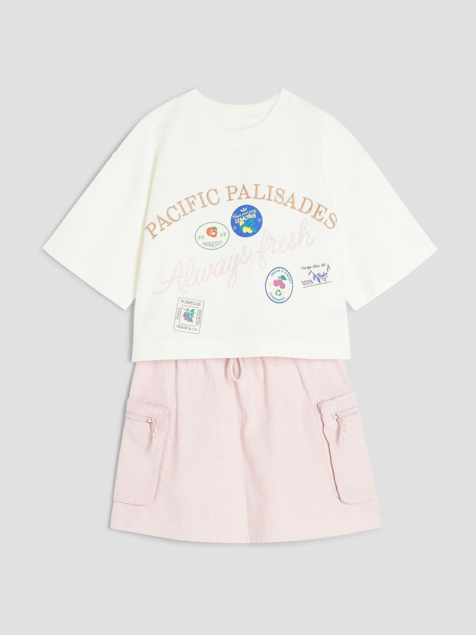 Dsiney Kidz - River Island Pink Cargo Skirt and T-Shirt Set image 3
