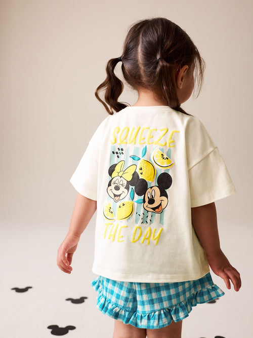 Ecru White Disney Minnie and Mickey Short Sleeve Top and Shorts Set (3mths-7yrs) image 1
