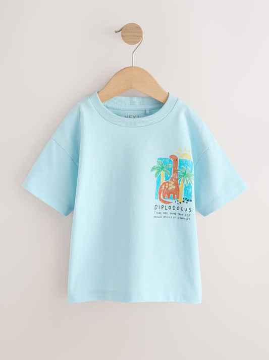Blue Dinosaur Short Sleeve Back Print T-Shirt (3mths-7yrs) image 2
