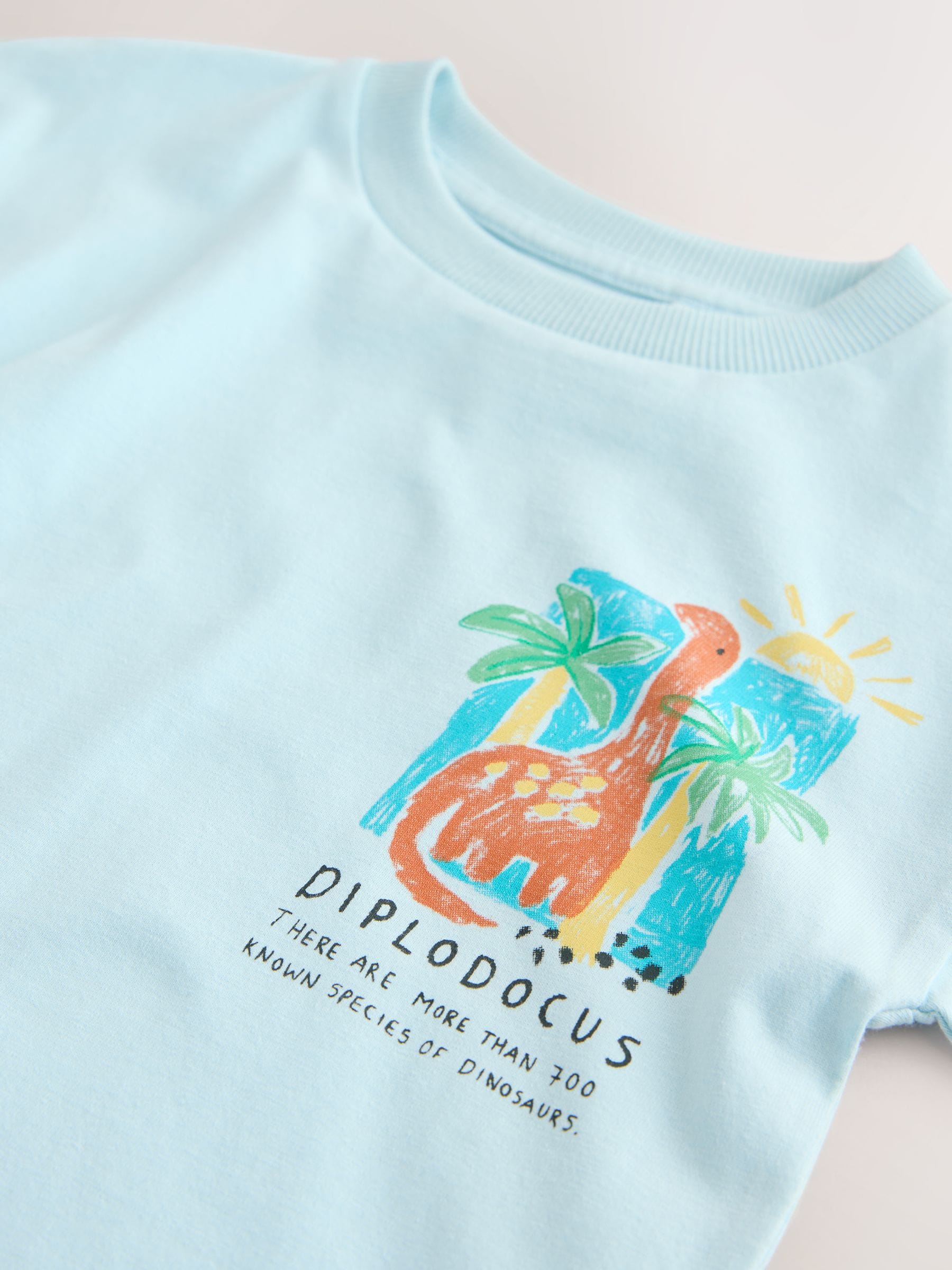 Blue Dinosaur Short Sleeve Back Print T-Shirt (3mths-7yrs) image 3