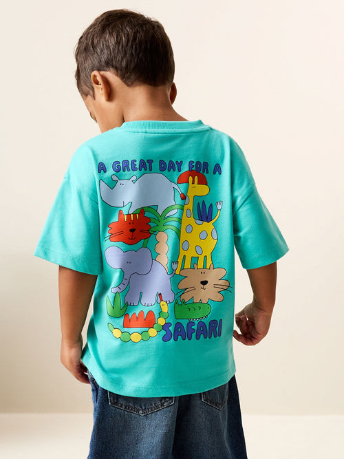Aqua Blue Animal Short Sleeve Back Print T-Shirt (3mths-7yrs) image 1