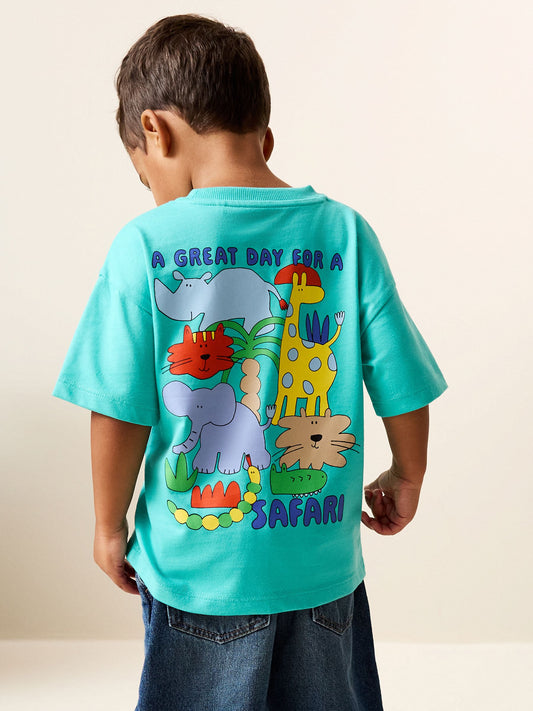 Aqua Blue Animal Short Sleeve Back Print T-Shirt (3mths-7yrs) image 1