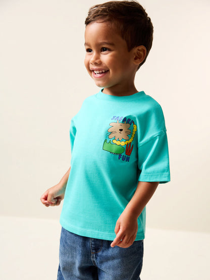Aqua Blue Animal Short Sleeve Back Print T-Shirt (3mths-7yrs) image 2