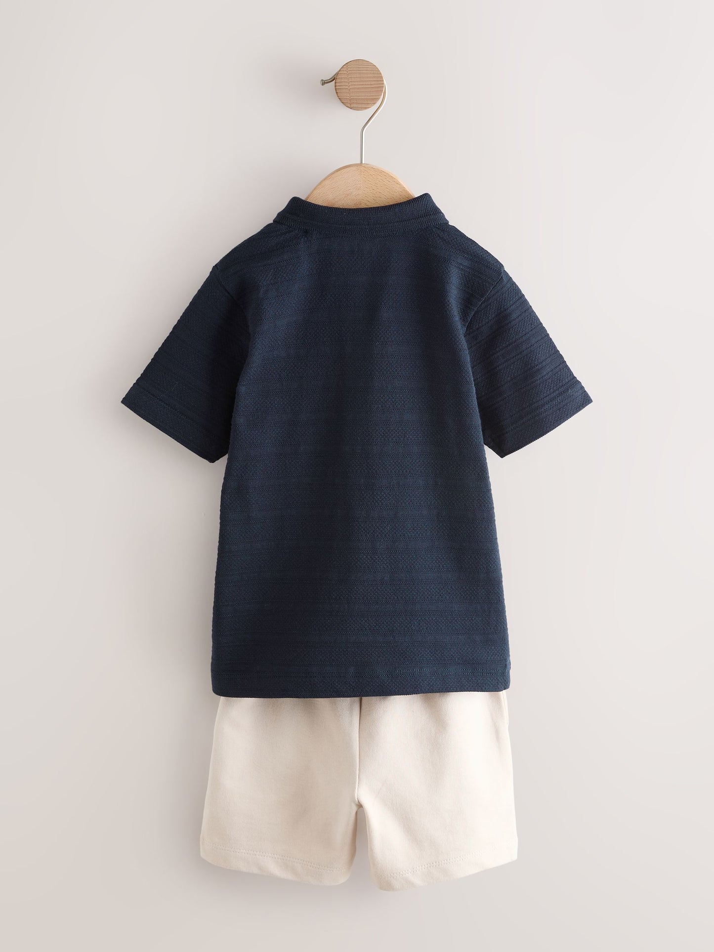 Navy Short Sleeve Textured Polo Shirt and Shorts Set (3mths-7yrs) image 5