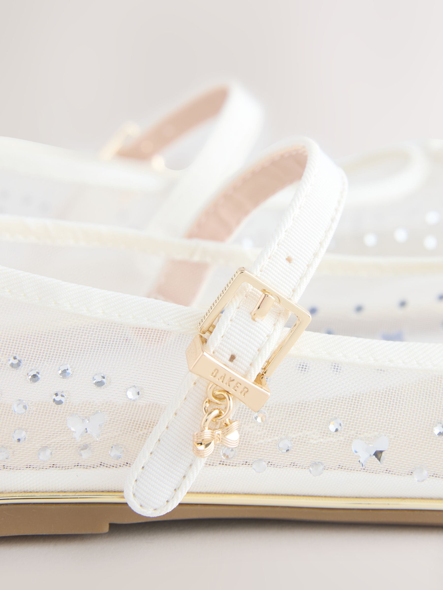 Baker by Ted Baker Mesh Diamante Mary Jane Occasion White Shoes image 4