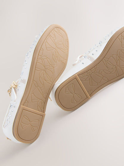 Baker by Ted Baker Mesh Diamante Mary Jane Occasion White Shoes image 6