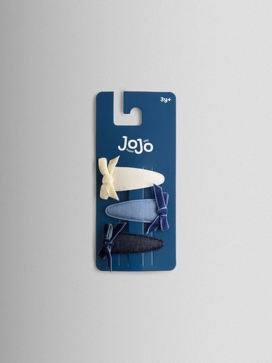 JoJo Maman Bébé Blue 3-Pack Denim Bow Clips image 1