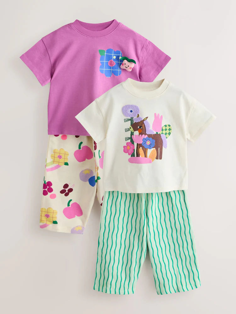 Purple/Green Top & Trousers Set 2 Pack (3mths-7yrs)