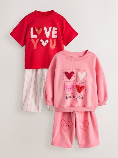Pink Hearts Top & Trousers Set 2 Pack (3mths-7yrs) image 5