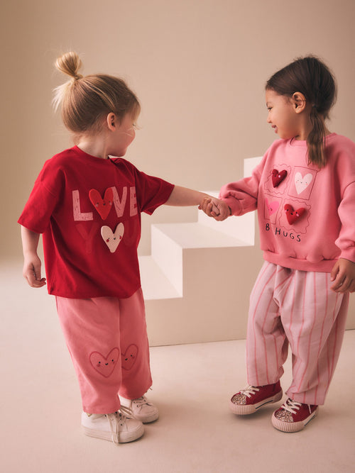 Pink Hearts Top & Trousers Set 2 Pack (3mths-7yrs) image 1