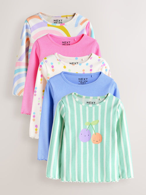 Pastel Rainbow Long Sleeve Rib Tops 5 Pack (3mths-7yrs) image 1