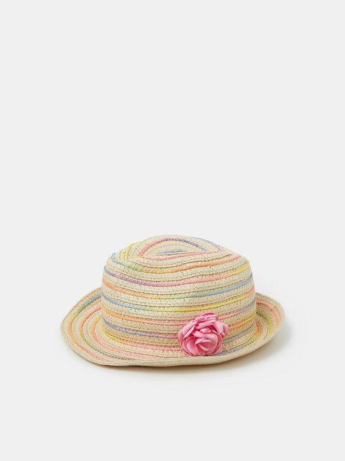 Angels By Accessorize Cream Girls Corsage Woven Trilby Hat image 1