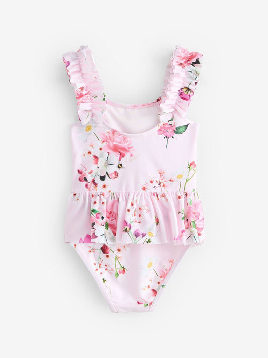 Baker by Ted Baker Pink Floral Frill Peplum Swimsuit image 3