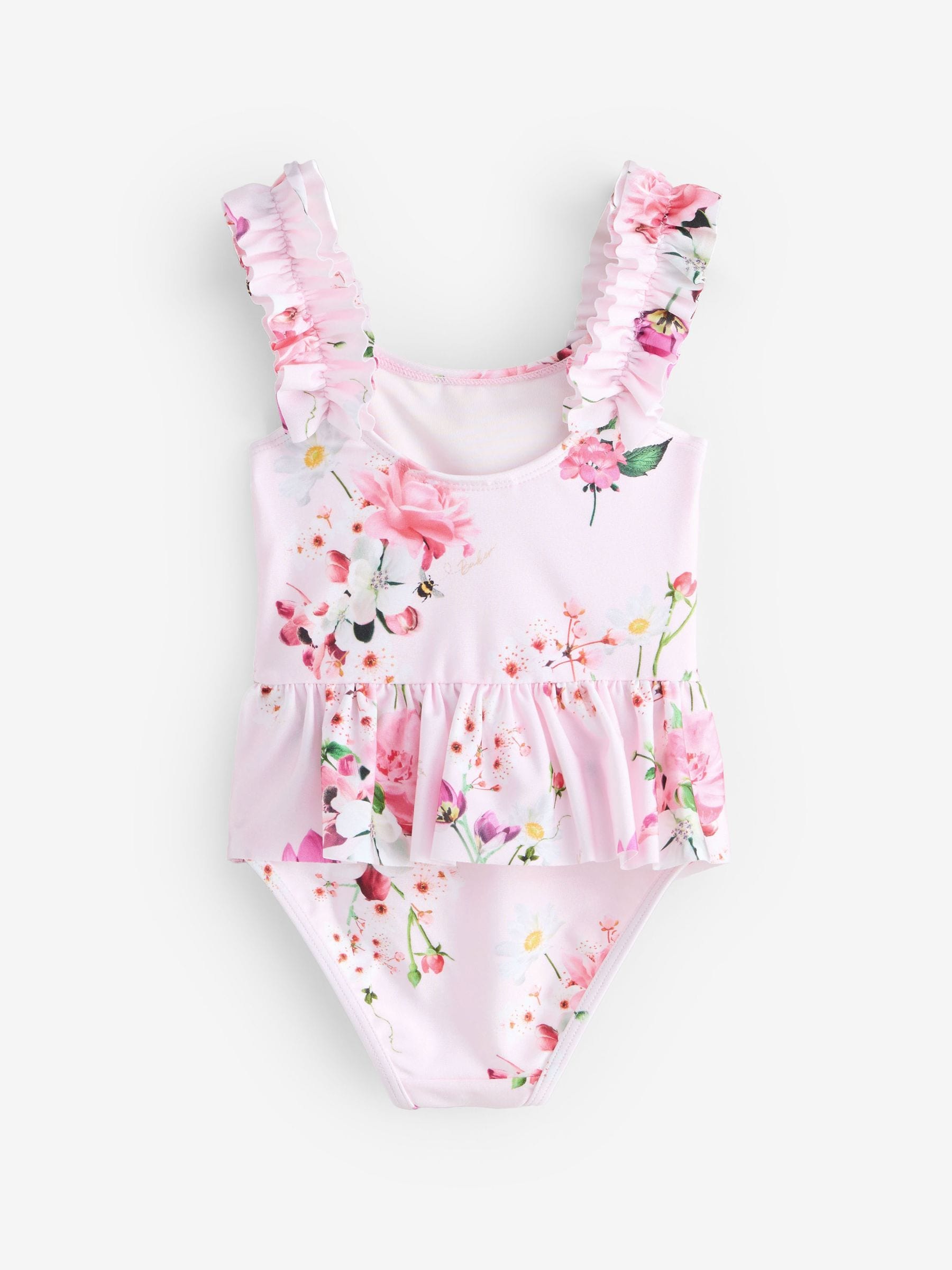 Baker by Ted Baker Pink Floral Frill Peplum Swimsuit image 2