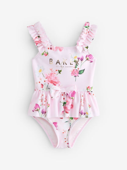 Baker by Ted Baker Pink Floral Frill Peplum Swimsuit image 1