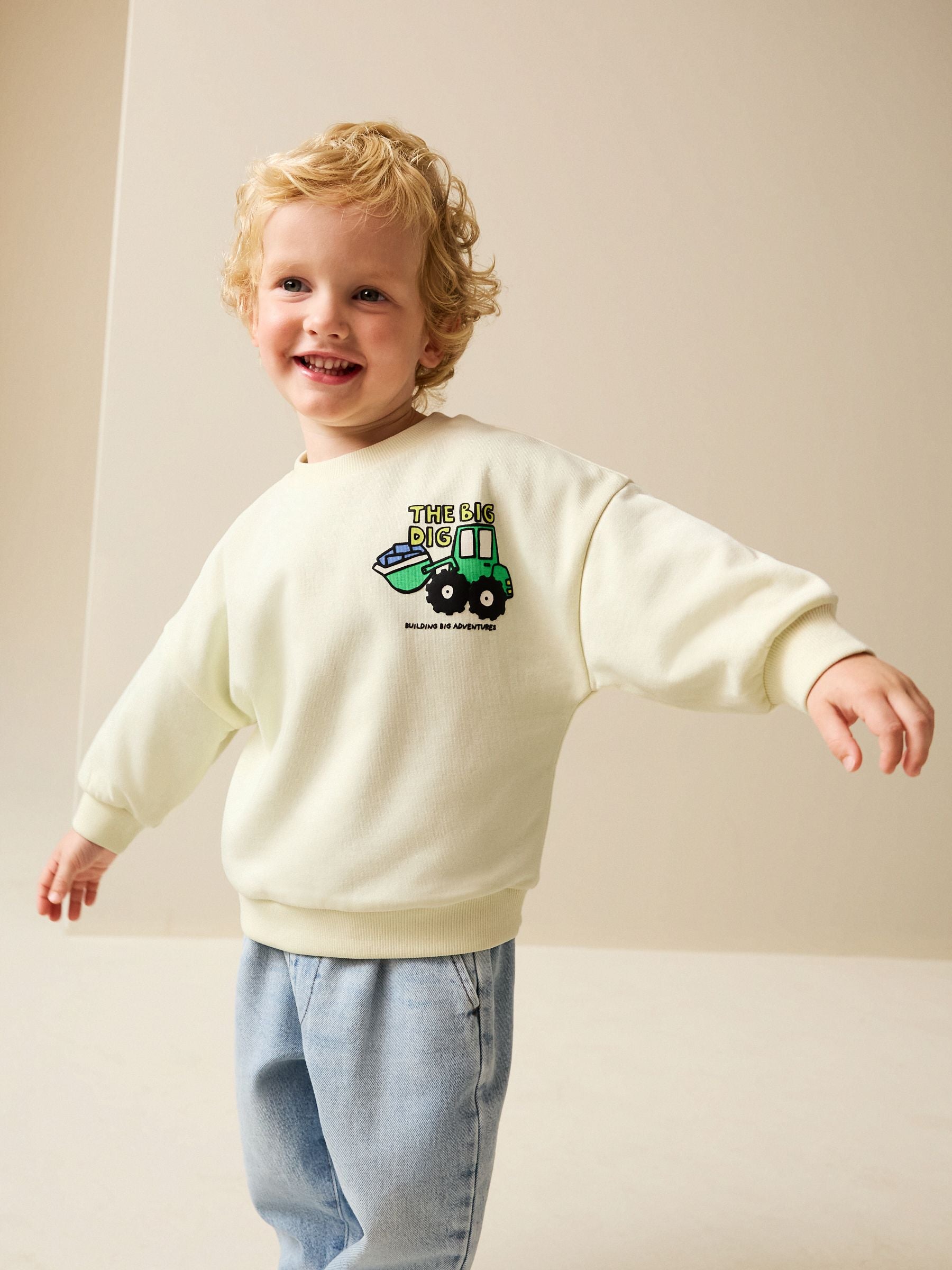 Dsiney Kidz - Buttermilk Yellow Digger Back Printed Crew Neck Sweat Top (3mths-7yrs) image 2