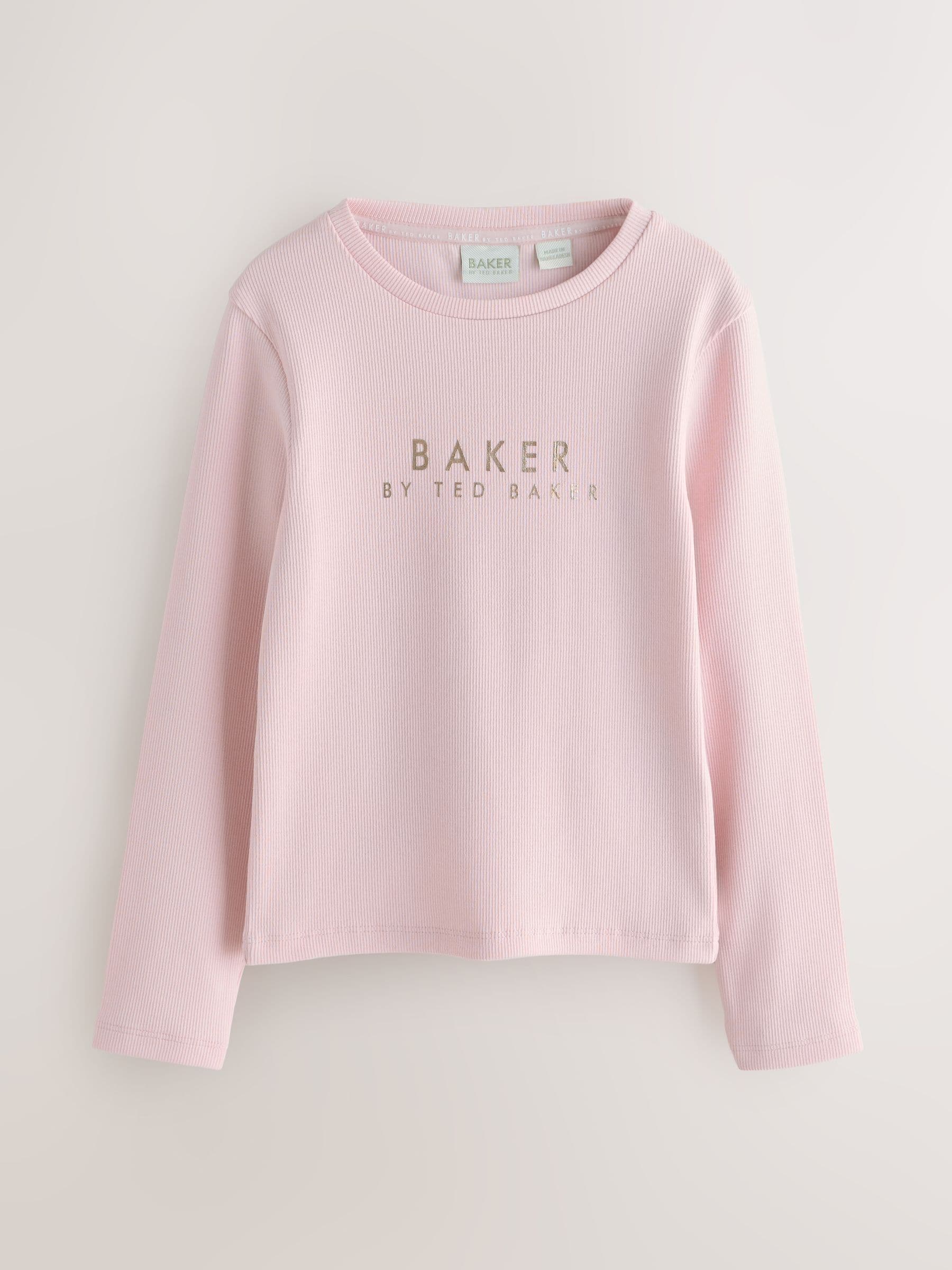 Baker by Ted Baker Pink/Purple Ribbed Long Sleeve T-Shirts 3 Pack image 4