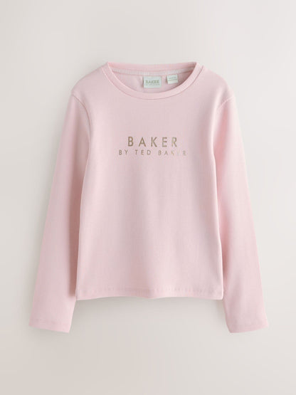 Baker by Ted Baker Pink/Purple Ribbed Long Sleeve T-Shirts 3 Pack image 4