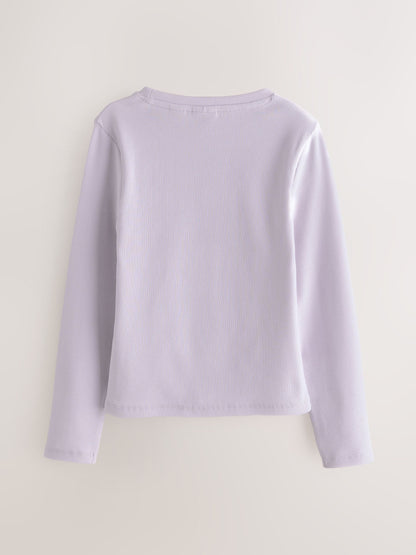 Baker by Ted Baker Pink/Purple Ribbed Long Sleeve T-Shirts 3 Pack image 5