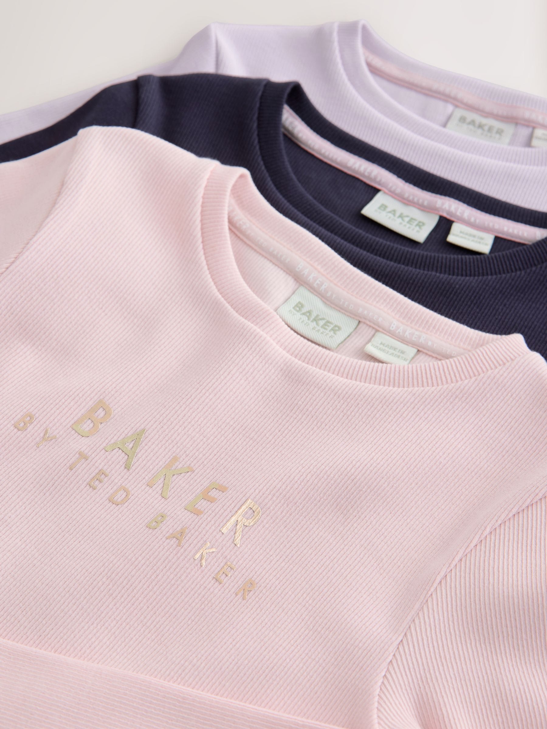 Baker by Ted Baker Pink/Purple Ribbed Long Sleeve T-Shirts 3 Pack image 7