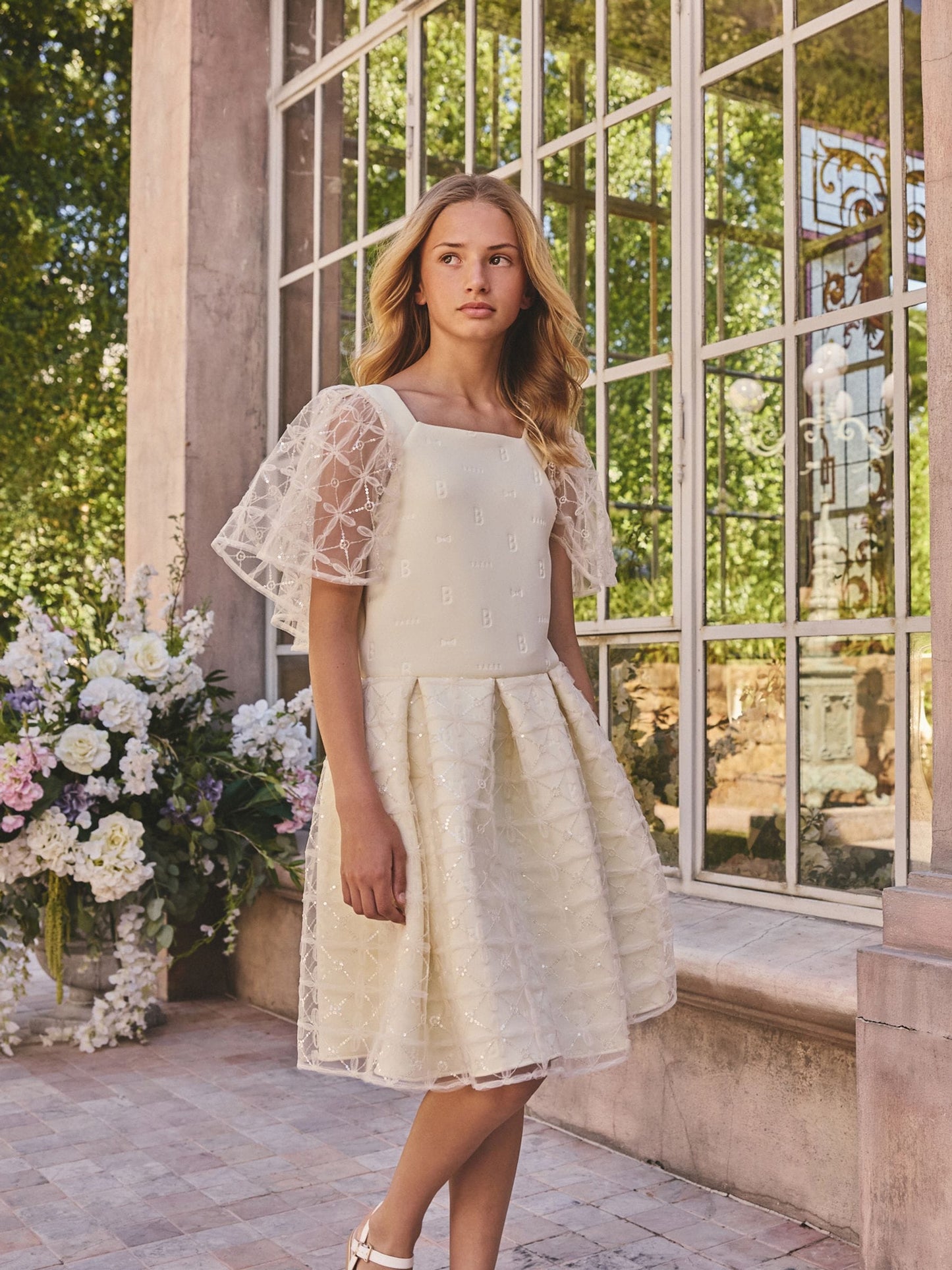 Baker by Ted Baker Mesh Overlay Angel Sleeve Scuba Dress image 1