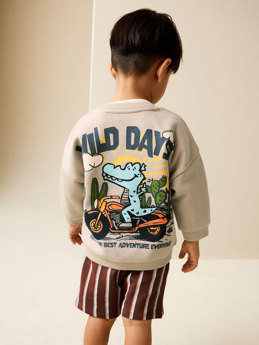 Ecru Wild Days Crew Neck Sweatshirt and Shorts Set (3mths-7yrs) (3mths-7yrs) image 1