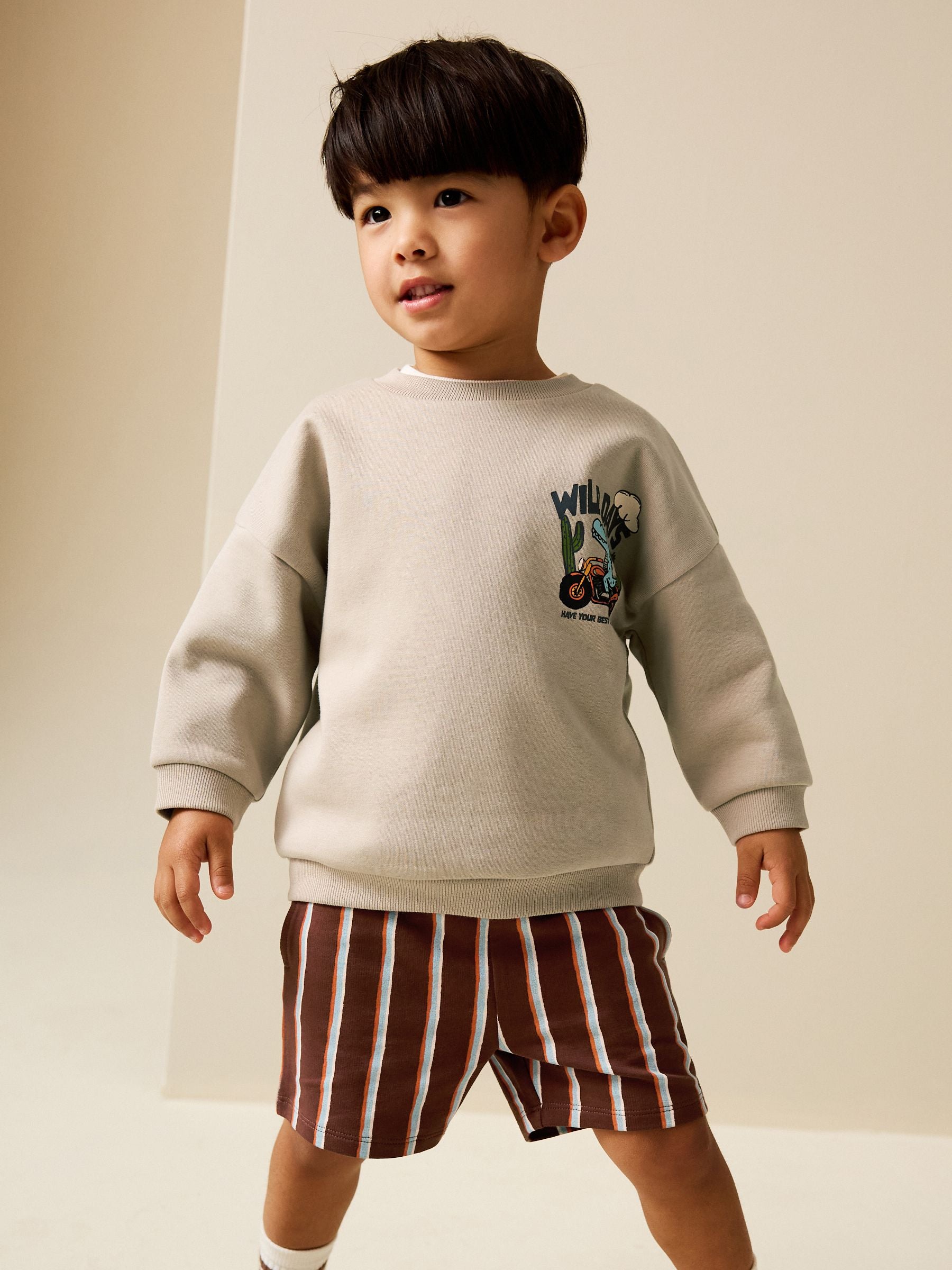 Ecru Wild Days Crew Neck Sweatshirt and Shorts Set (3mths-7yrs) (3mths-7yrs) image 2