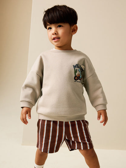 Ecru Wild Days Crew Neck Sweatshirt and Shorts Set (3mths-7yrs) (3mths-7yrs) image 2