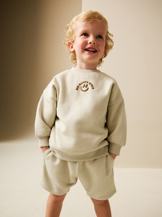 Stone Big Happy Smile Crew Neck Sweatshirt and Shorts Set (3mths-7yrs) image 1