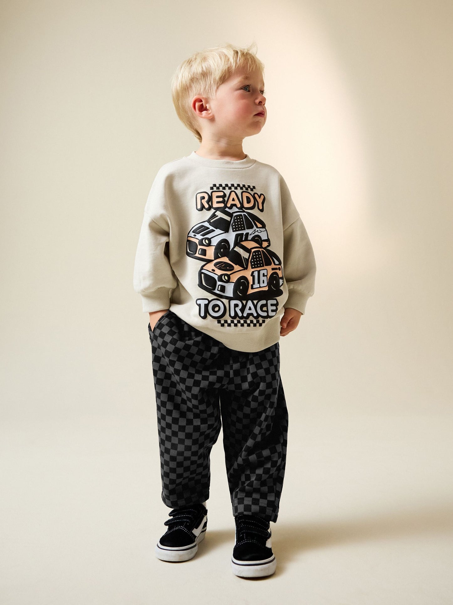 Ecru Car Crew Neck Sweatshirt and Jogger Set (3mths-7yrs) (3mths-7yrs) image 1