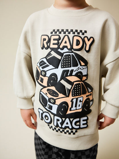 Ecru Car Crew Neck Sweatshirt and Jogger Set (3mths-7yrs) (3mths-7yrs) image 6