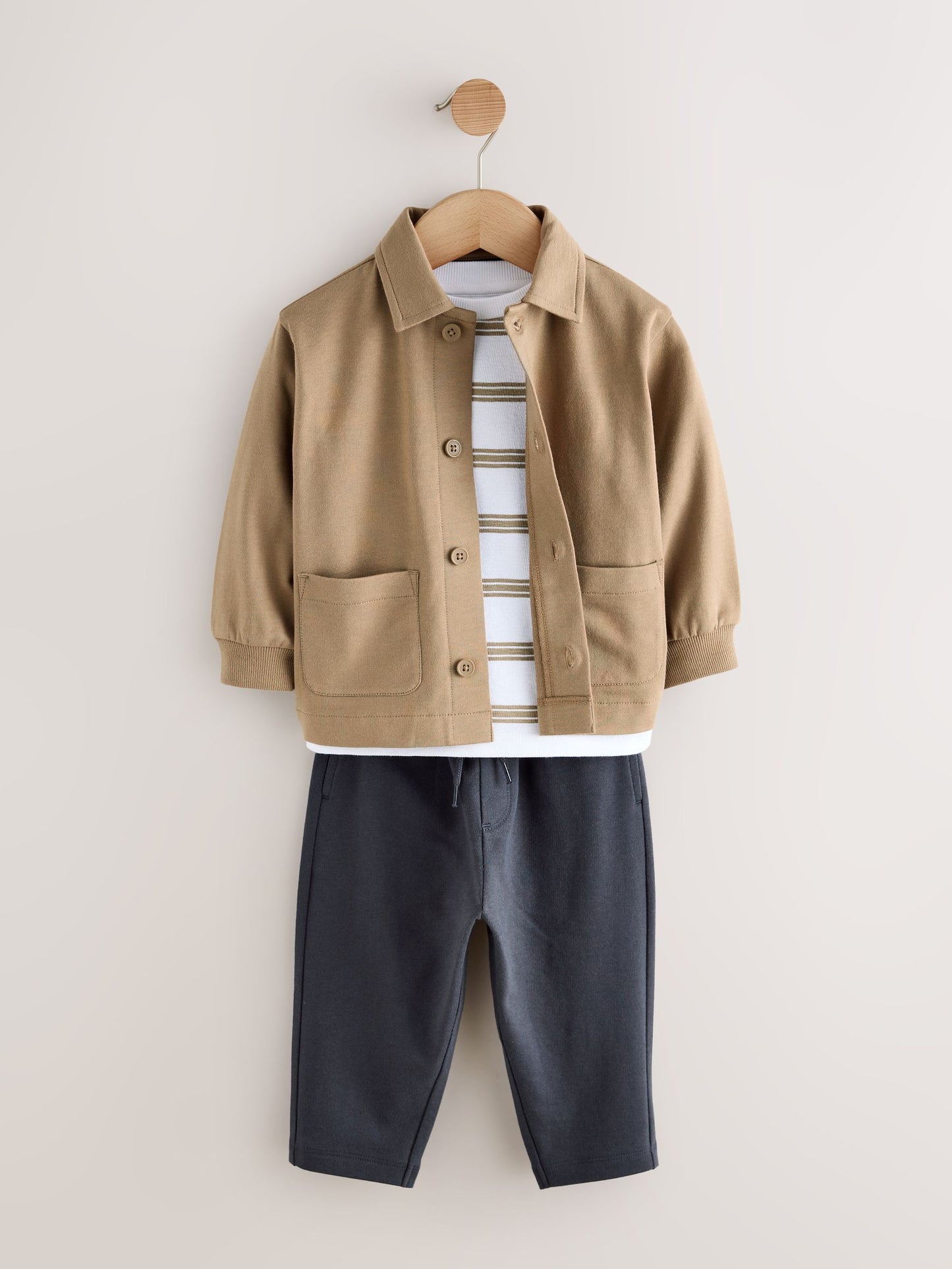 Tan Brown Jersey Shirt T-Shirt and Joggers 3 Piece Set (3mths-7yrs) image 1