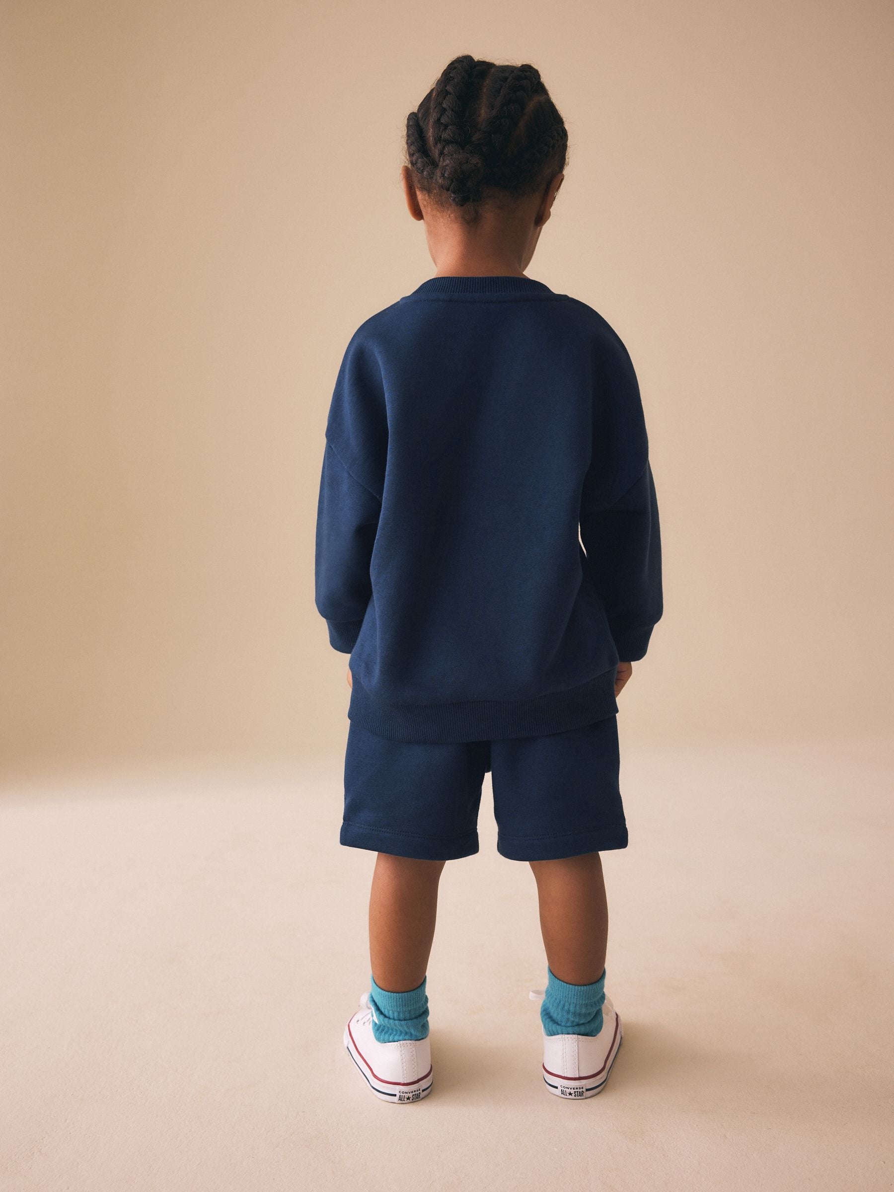 Navy Big Smile Crew Neck Sweatshirt and Shorts Set (3mths-7yrs) image 3