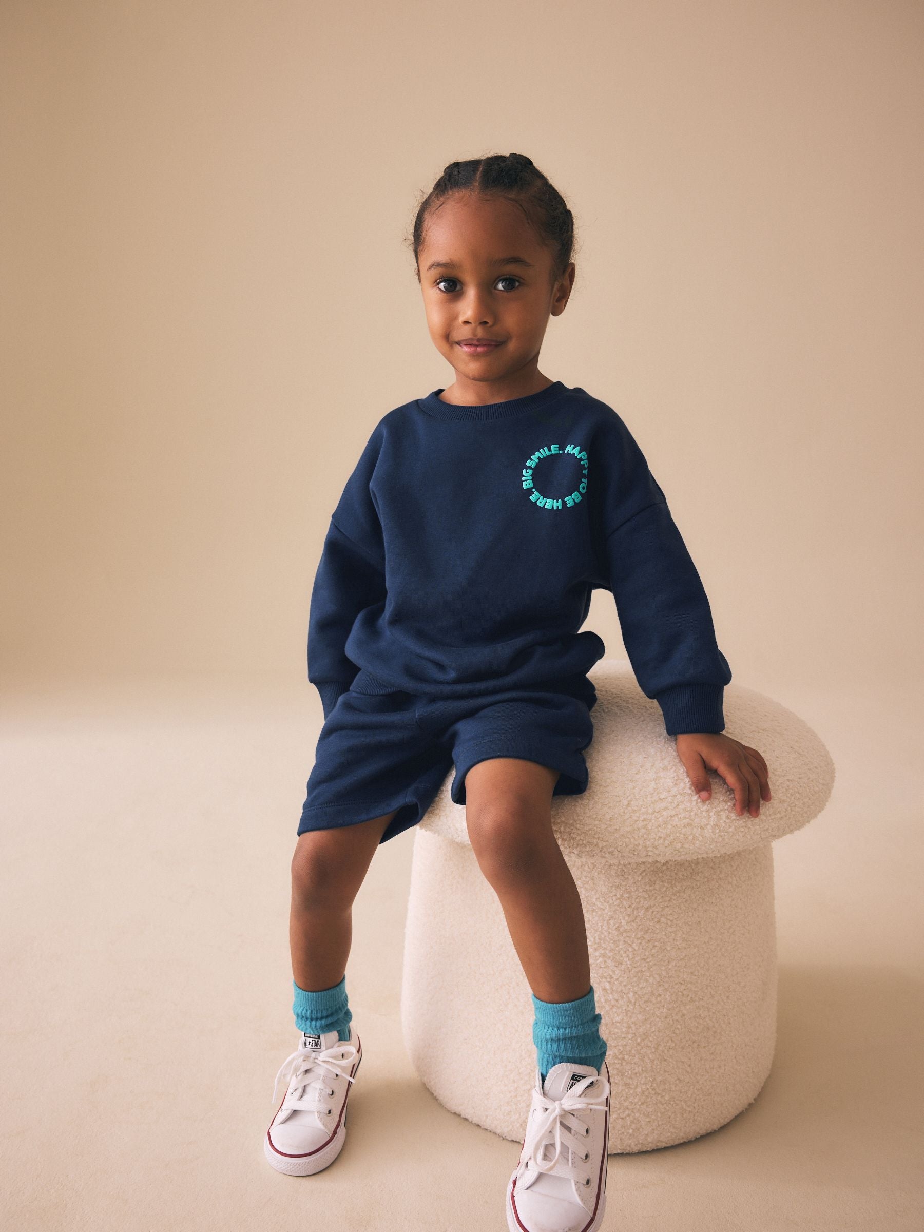 Navy Big Smile Crew Neck Sweatshirt and Shorts Set (3mths-7yrs) image 4