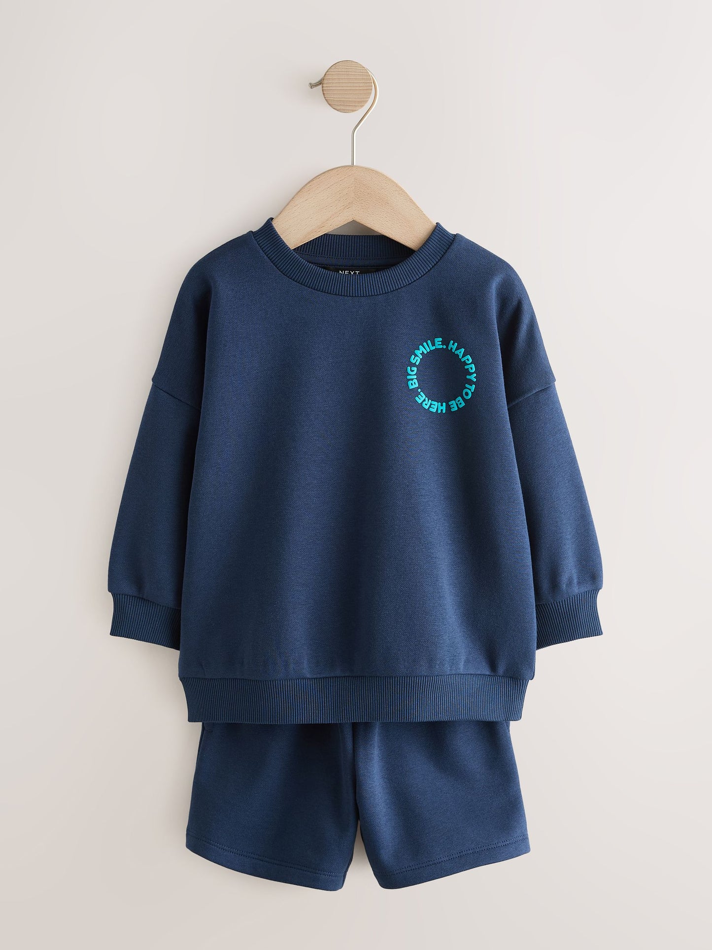 Navy Big Smile Crew Neck Sweatshirt and Shorts Set (3mths-7yrs) image 5